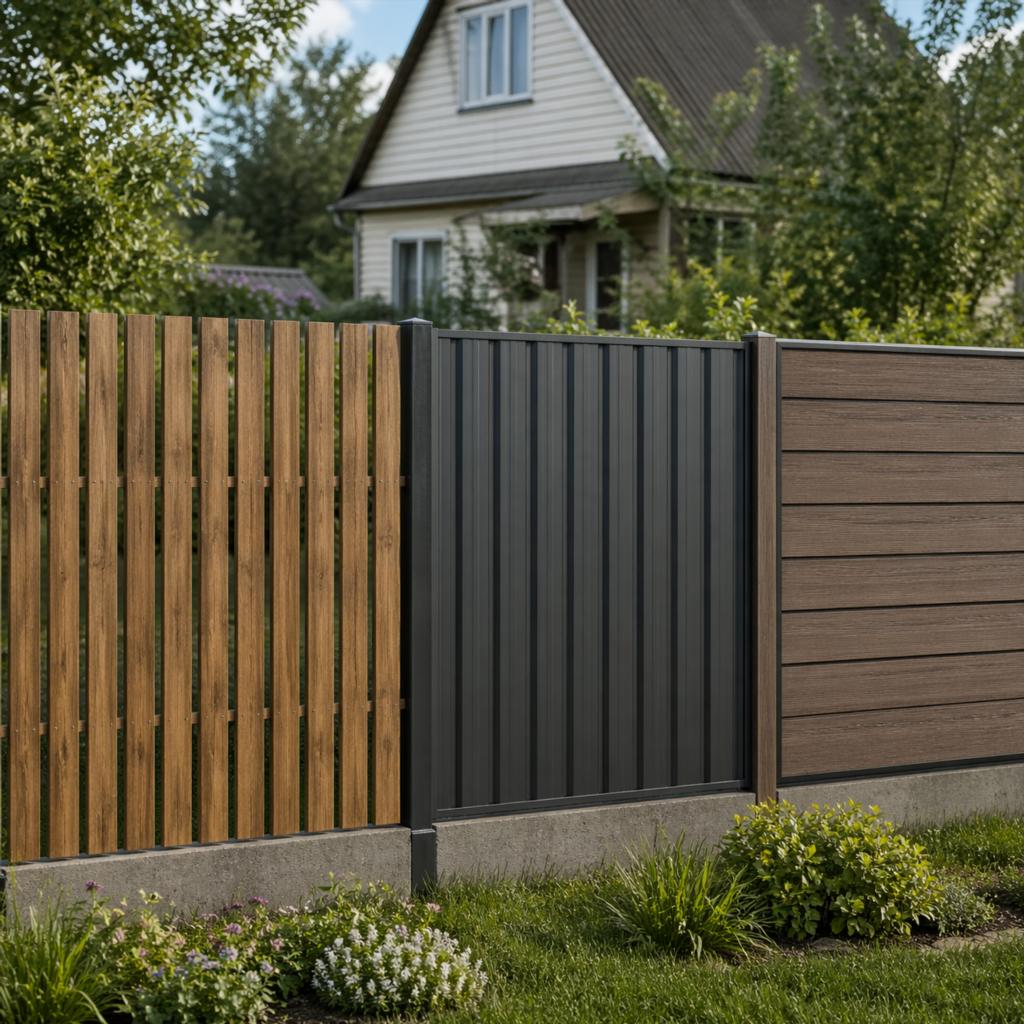 Забор из дерева метала и ДПК